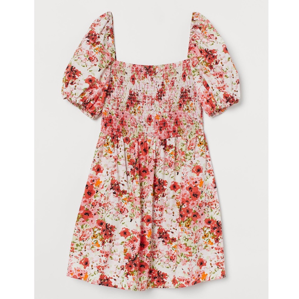 H&M smocked puff sleeve dress
